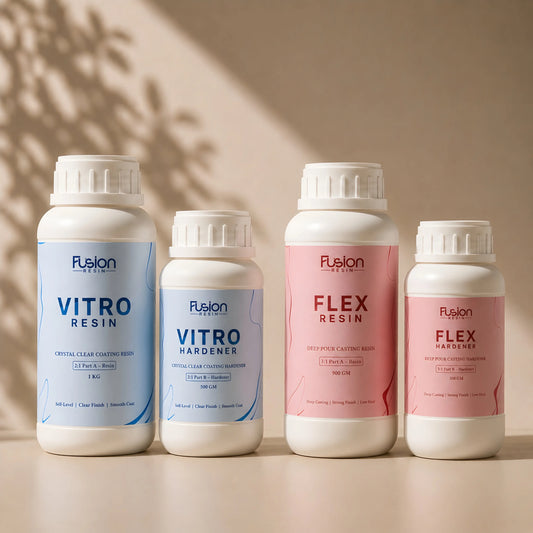 Fusion Resin Pro Bundle — Vitro 2:1 Coating Resin 1.5kg and Flex 3:1 Casting Resin 1.2kg, studio supply kit for professional Indian resin artists