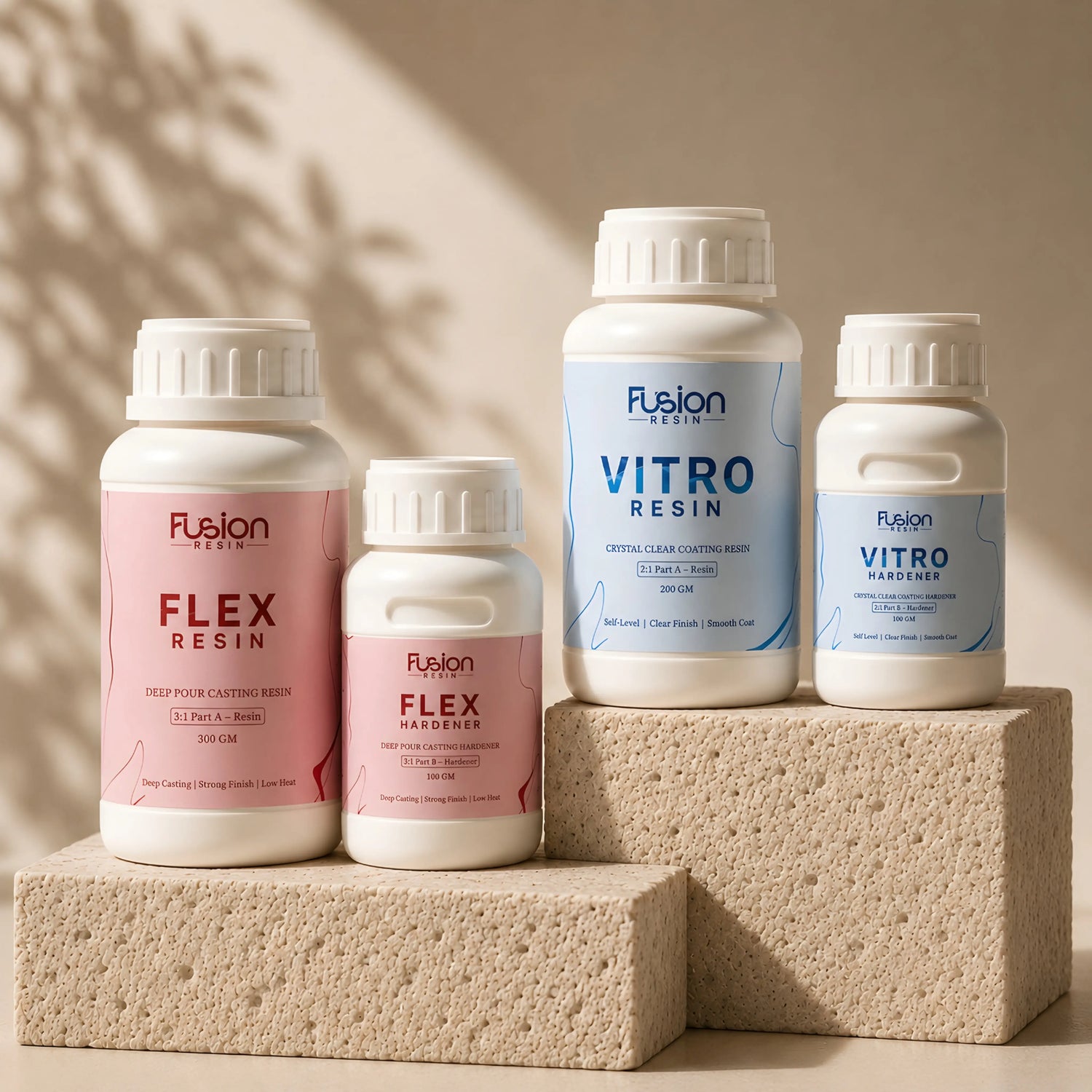 Fusion Resin Starter Bundle — Vitro 2:1 Coating Resin and Flex 3:1 Casting Resin small kit for beginners, made for Indian artists